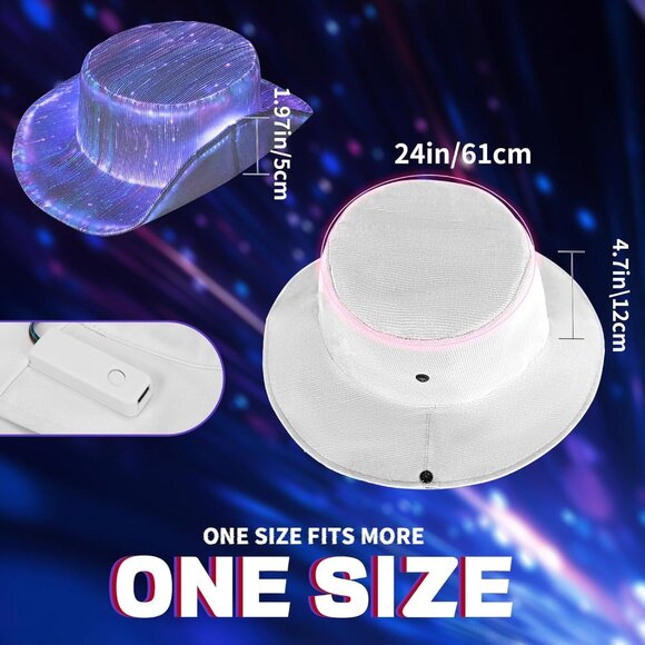Women's Led Light Up Bucket Hat With 7 Color Modes & Rave Party Cowgirl Hat - Picture 6 of 6
